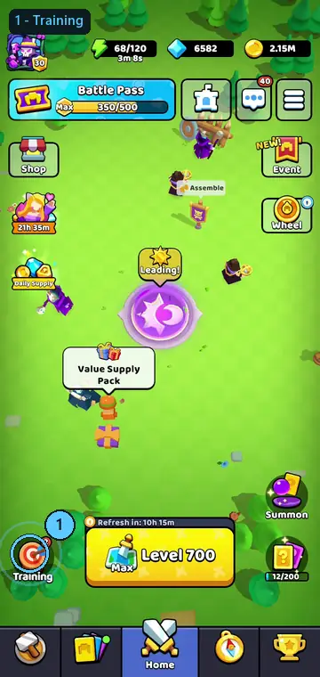 Six steps: Training, Barracks, Features, Recall All, Confirm, then Stacked