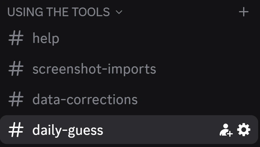 Discord channel list with the gear icon next to #daily-guess highlighted
