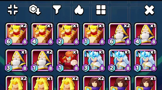 Roster in Stacked mode: each card carries a times-N copies badge